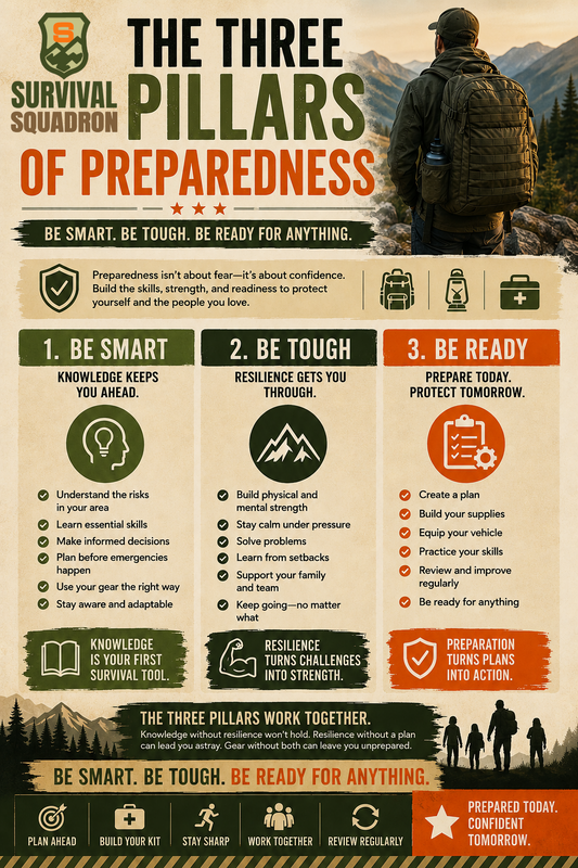 Infographic detailing the three pillars of preparedness: Smart, Tough, and Ready for Anything.