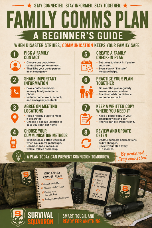 Family Comms Plan beginner’s guide infographic.