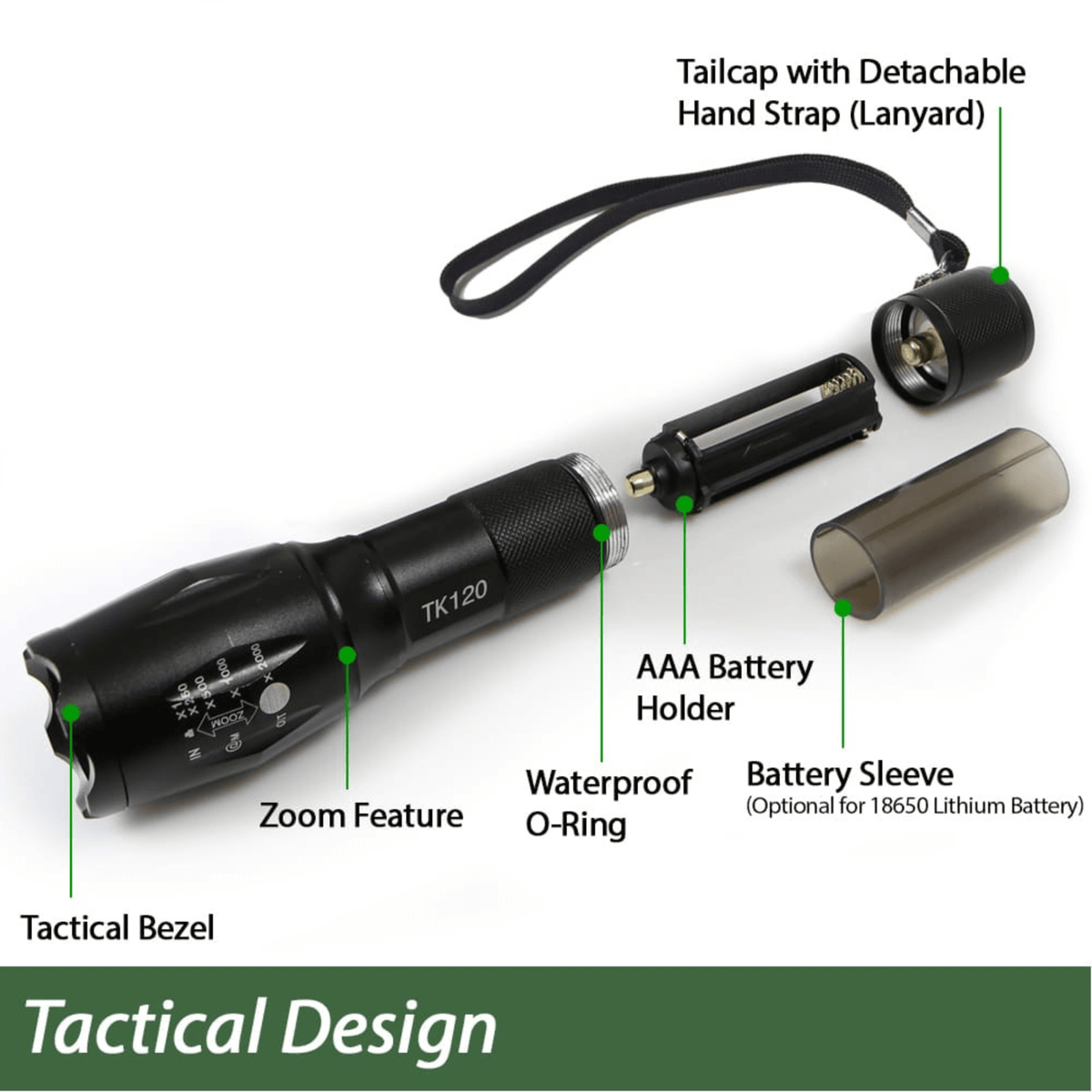 EcoGear FX TK120 LED Tactical Flashlight with Strobe 2-Pack