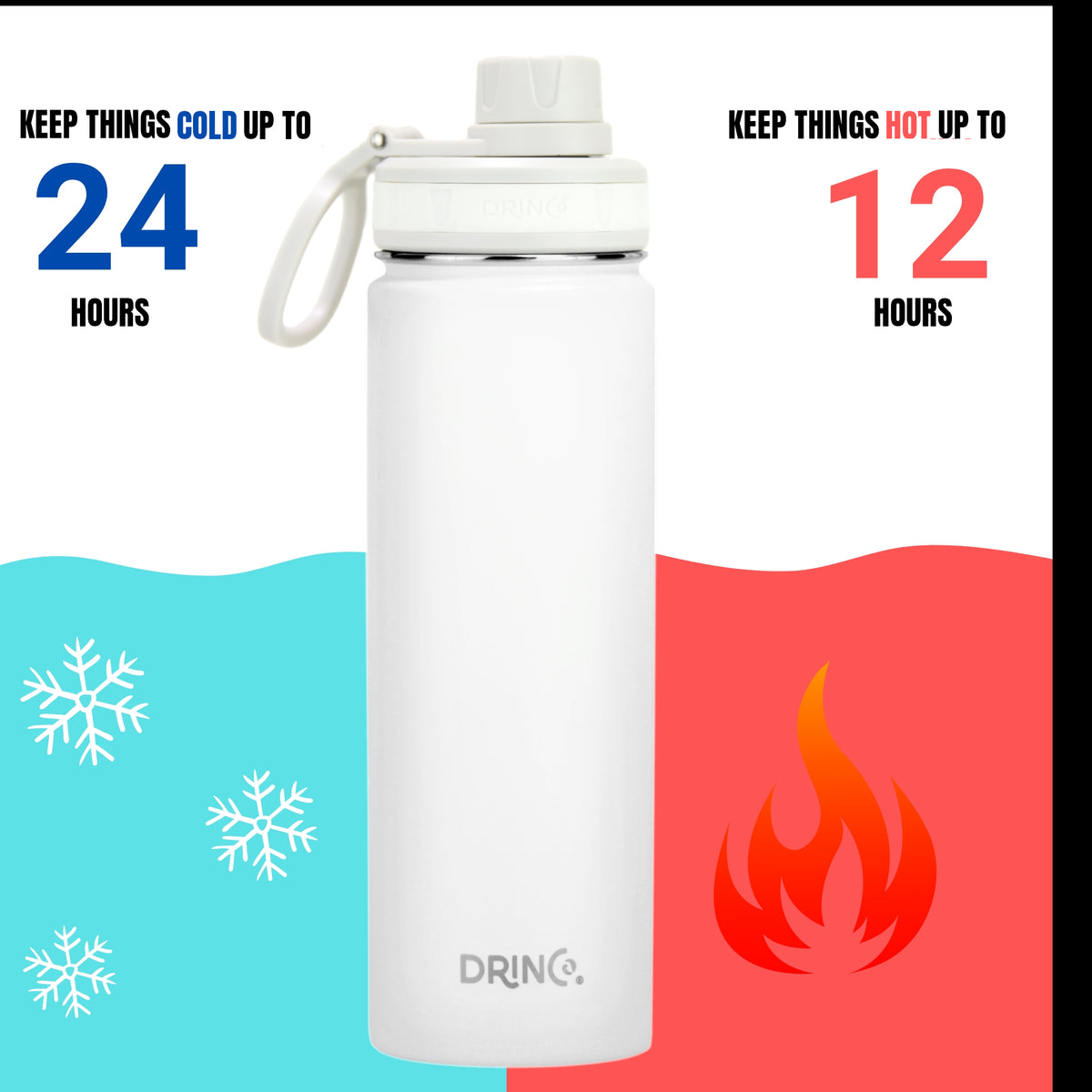DRINCO 22oz Insulated Stainless Steel Water Bottle – Arctic White